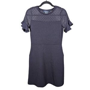 French Connection Dress Black Short Sleeve Roesia Ruffled Eyelet Yoke Women's 10